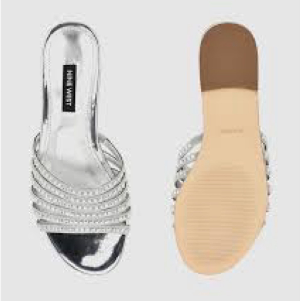 Nine West Lacee Metallic Silver Flat Sandals